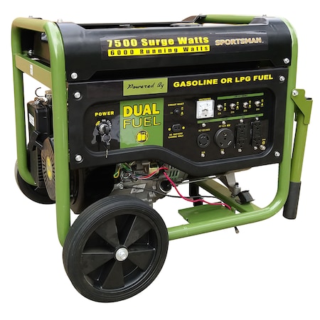 Sportsman Portable Generator, Gasoline/Propane (LPG), 6,000 W Rated, 7,500 W Surge, Recoil Start, 120/240V AC GEN7500DF